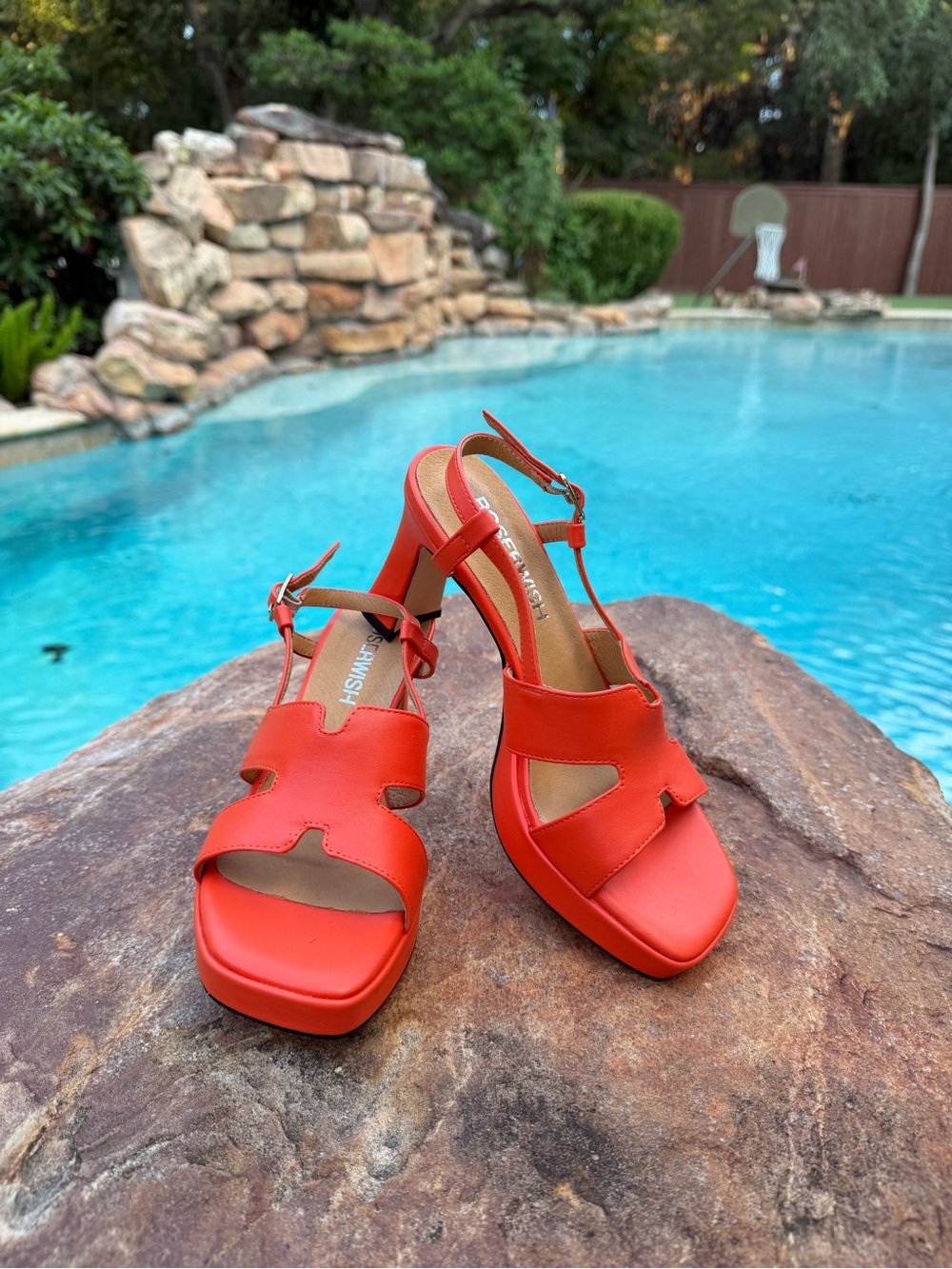 Roserwish Women's Hot Orange Chunky Block Platform Slingback Heels NWOT (TSE)